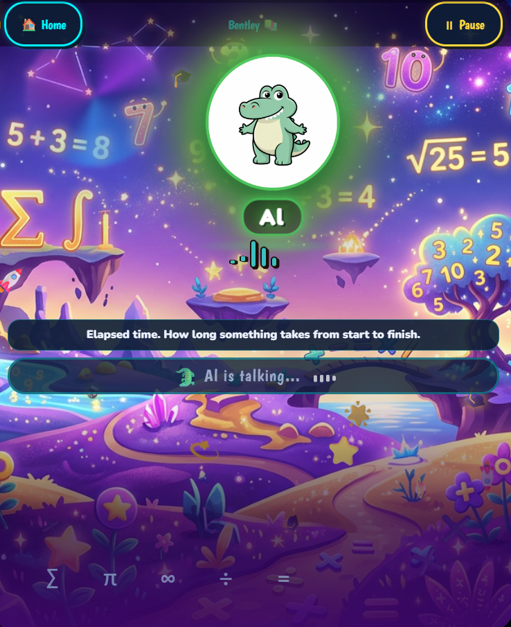 Live math lesson with Koda the character guide